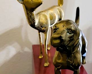 Brass dog, reindeer candleholder