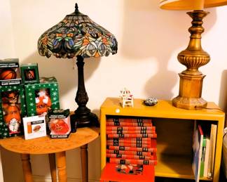 Retro Lamp, children's books, parlor lamp.  OSU Christmas ornaments (and decor)