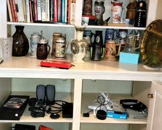 Books, home electronics, board games, beer steins