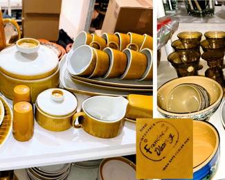 Large dinner set including many serving pieces: Franciscan gold Discovery Topaz