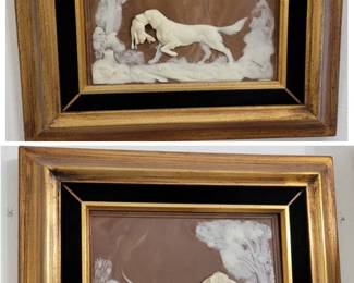 Stone carved Hunt Dog framed art