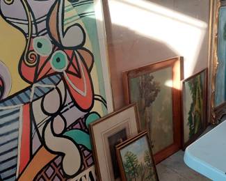 Picasso poster. Very old Foster drawings. Art work is in the eye of the beholder. 