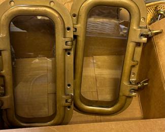 Vintage brass rectangle brass portholes, set of 2