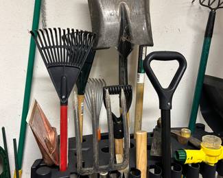 Yard tools - rakes, shovels, axe