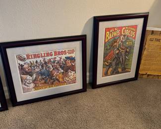 Vintage Old Time Circus Posters, framed