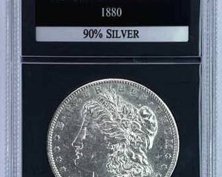 1880-S Morgan Silver Dollar in PCS UNC Slab