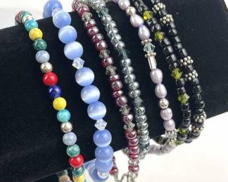 (7) 925 Silver Beaded Bracelets