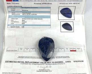543.4 cts Blue Sapphire, Faceted Pear Shape, GLA