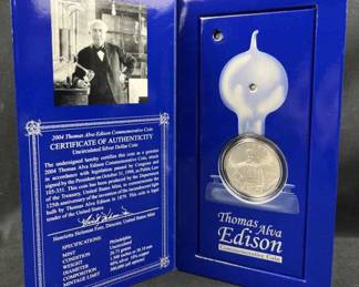 2004 Unc. Silver Dollar, Thomas Alva Edison Light