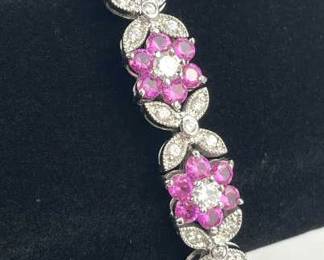 925 Silver Ruby & CZ Bracelet