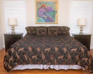 Bed not available. Nightstands, lamps art available.