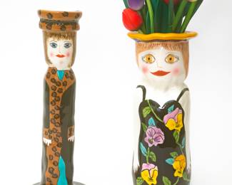 (Piece on right sold) Lydia's Leopard Coat Ceramic Flower Vase — Artist Susan Paley for Ganz
