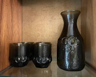 Tiffin Glass Franciscan Olive Green Lowball Glasses & Pitcher