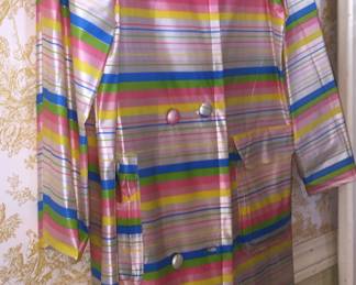 A vintage raincoat brightens up a rainy day. 
