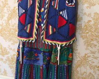 Bold and bright flag-like designs stand out on this skirt and vest set. 