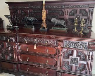 Amazing Sideboard, companion piece to the china cabinet & table & chairs previously pictured.  Bought in antique store in England in mid 1900's and shipped to the U.S.