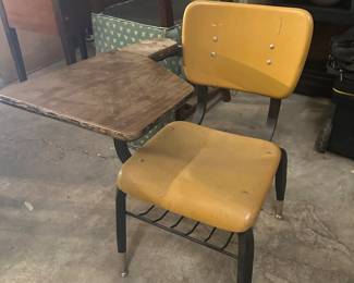 Vintage student desk. Table top folds down on side 