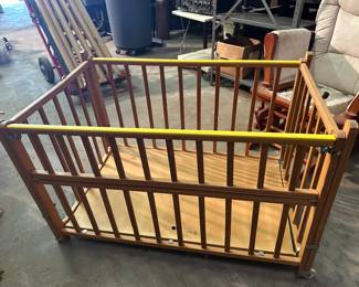 Vintage collapsible wooden playpen
