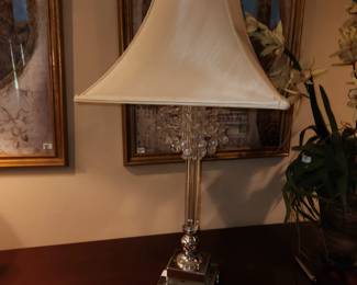 pair of vintage chrome & glass lamps