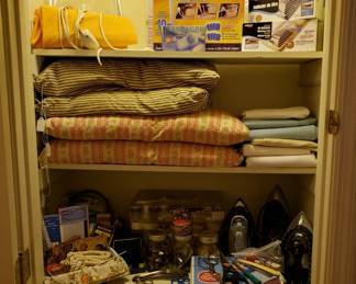 Feather Pillows, Sewing Box plus Accessories, Irons