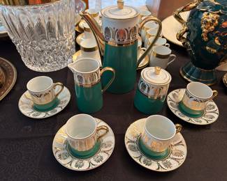 Beautiful gold and green porcelain coffee set