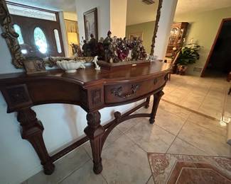 Heavy solid wood Tuscan-style Demi-lune foyer table