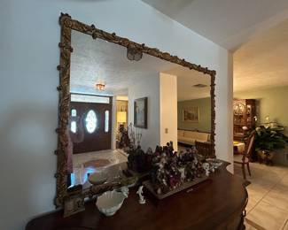 Ornate large carved wood frame mirror