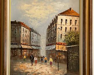 Street scene mid century factory art