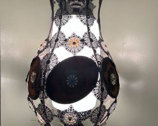 Fantastic metal, glass and brocade swag lamp