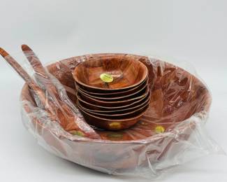 (11) Mid-Century MCM Tsubaki-Wood Weave Salad Service
