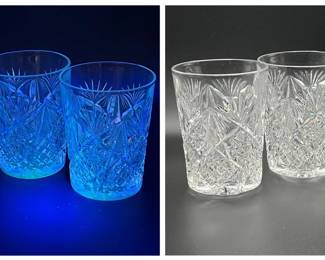 (3) Vintage Crystal Vaseline Glasses - UV Reactive!
