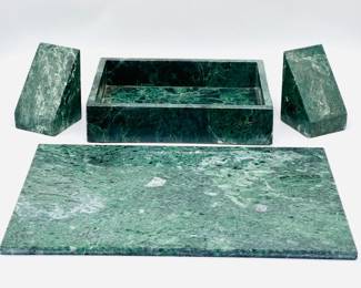(4) Green Marble Charcuterie Board & Bookends
