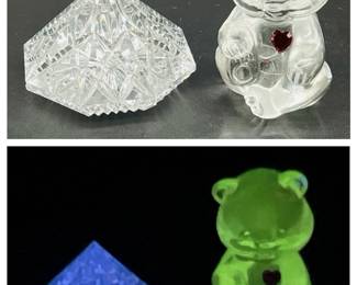 Fenton Bear & Waterford Crystal Paperweights - UV Reactive
