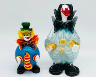 Pair Of Murano Art Glass Clown Figurines - UV Glow!
