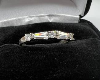 Sparkling Bar-Set Baguette & Round Sterling Silver Ring
