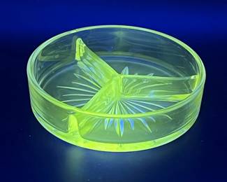 Vaseline Glass Vintage Sunburst Mid-Century Candy Dish
