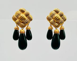 Vintage FENDI Gold-Tone Woven Drop Glass Earrings
