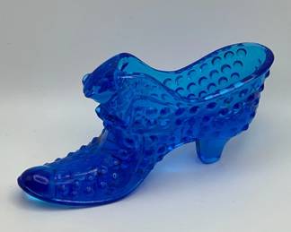Vintage Fenton Art Glass Colonial Blue Hobnail Cat Slipper
