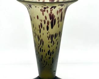 Vintage Murano Style Tortoise Brown & Gold Blown Glass Fluted Vase
