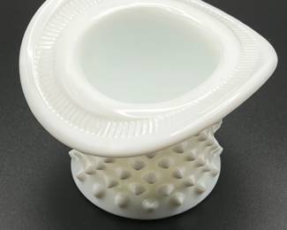 White Hobnail Milk Glass Top Hat Toothpick Vase / Trinket Dish
