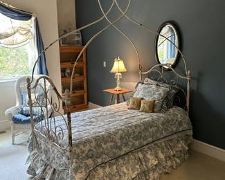 Unusual Find ! Antique Canopy TWIN Iron Bed w/full Frame