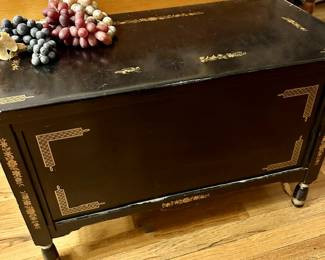 Small black wood storage Chest hinge top Vintage