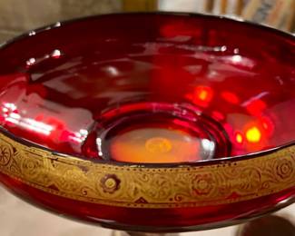 Antique Server Red Glass Gilt