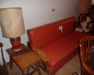 MCM Cowboy Wagon Wheel Sofa/Daybed, End Tables (2), Lamps (2), Coffee Table & Swivel Rocker Set