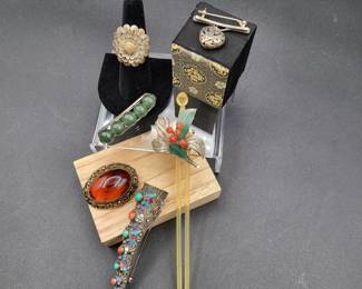 	Antique Sterling, Jade & Amber Estate Jewelry