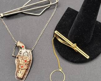 Vintage 18k w/Gemstone and Sterling/10k Mexico - Men's Tie Clips