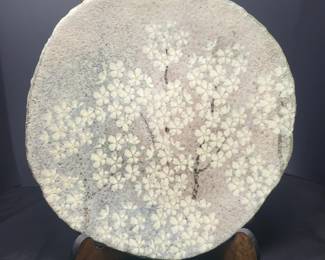 Antique Art Pottery Floral Design Plate with Stand