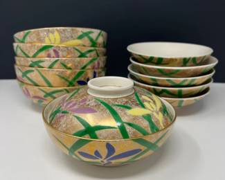Six GOLD Painted - TATAKI Jiki Japanese Porcelain Bowls with Lids