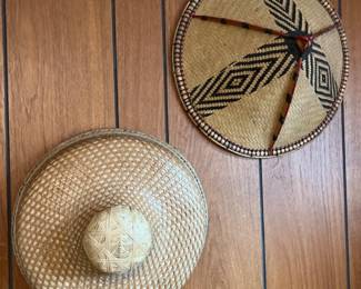 Two Vintage Straw Saraung Sun Hats