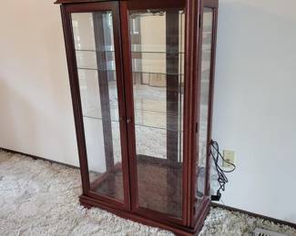 Wood Mirrored Beveled Glass Display Cabinet 3-Shelves, Lighted
